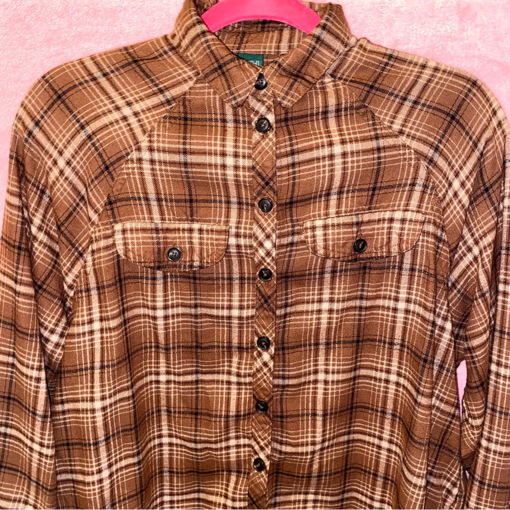 Wild Fable Chocolate Brown Flannel Shirt Cream Extra Small XS Festival - Picture 3 of 11